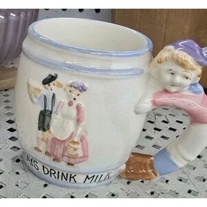 VTG Chase Mug Cup Ceramic Figural Always Drink‎ Milk Hand Decorated  Cottagecore